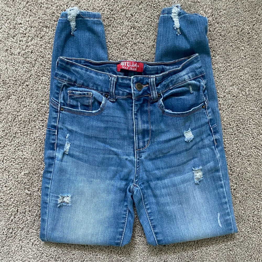 Wax Jean Butt I Love You Women's Size 1/25 Blue Skinny Distressed Stretch Jeans